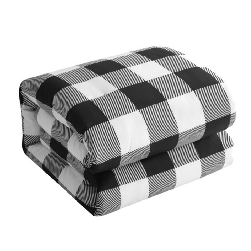 King White Plaid Polyester Bed in a Bag Set