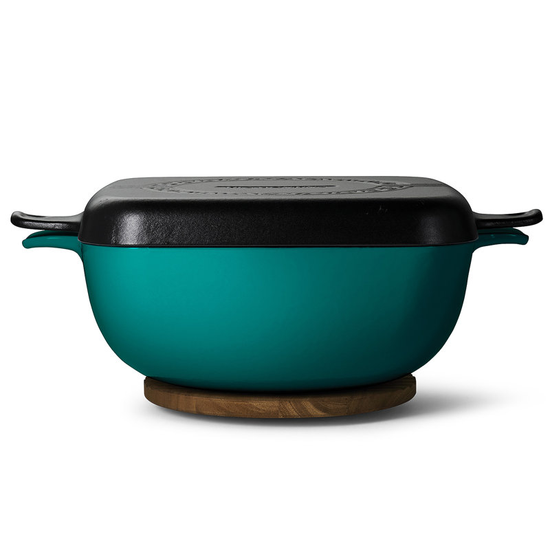Multi-cuisinière en fonte émaillée avec couvercle réversible de 6,5 pte de Quadramina Cultura, Vert sarcelle