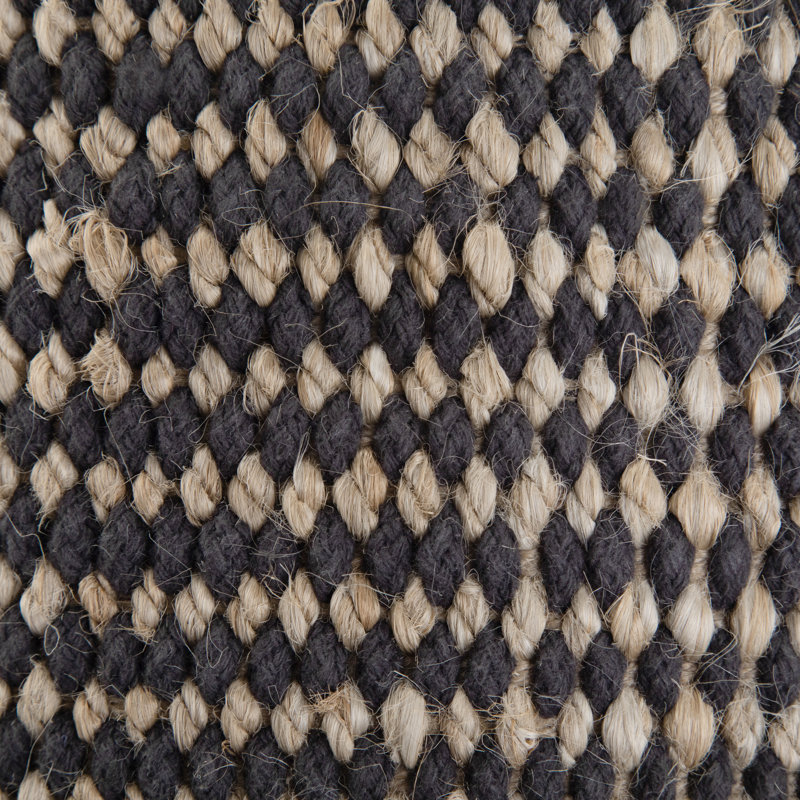 Pouf rond en jute tressé à la main avec rembourrage en polystyrène Larissa, Naturel/noir