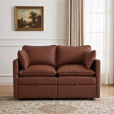 55.4" Wide Modular Storage Loveseat Sofa