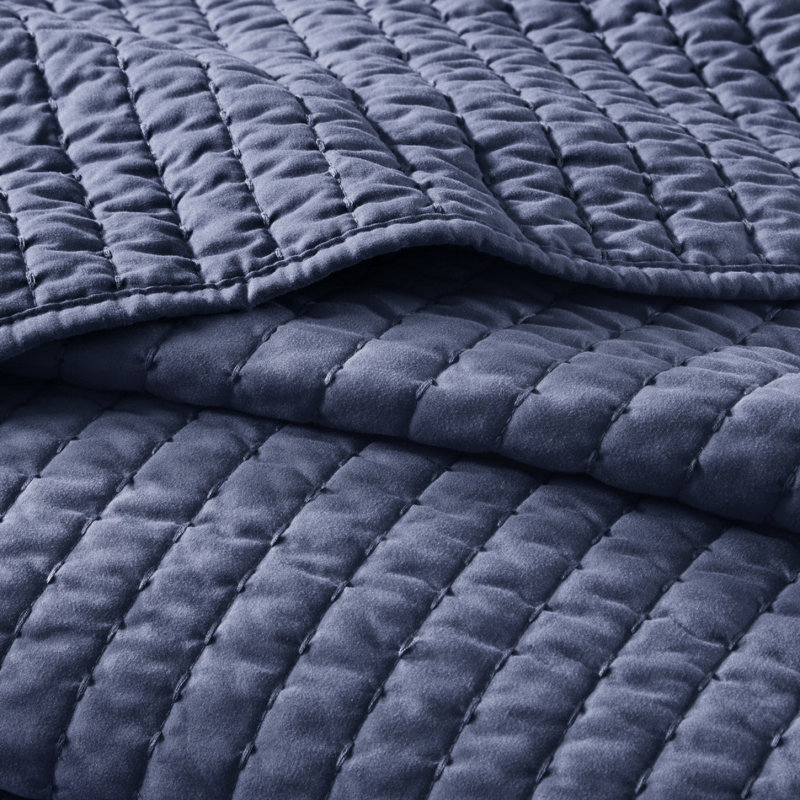 Ensemble d'édredon Micro Velours côtelé , Courtepointe pour grand lit + 2 taies décoratives, Marine