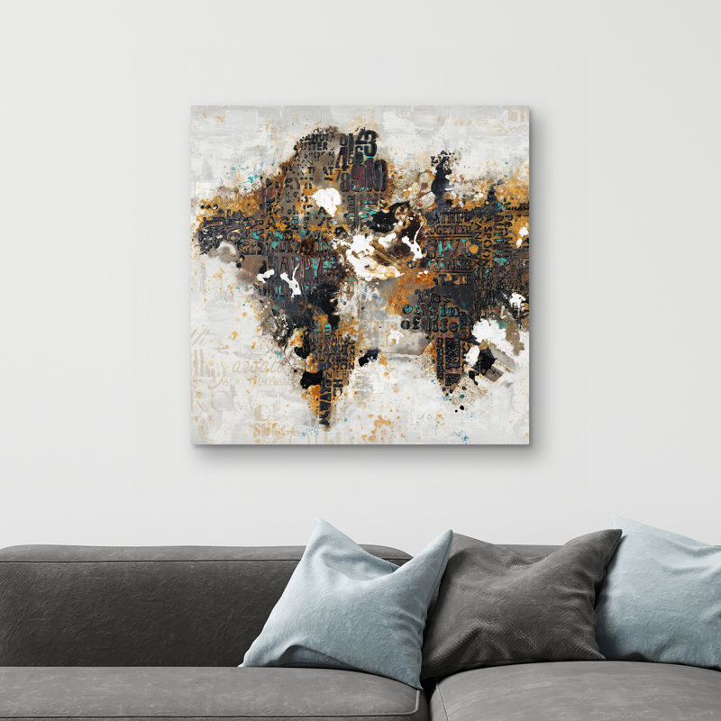 Abstract world map with typography - 32"x32" art on canvas