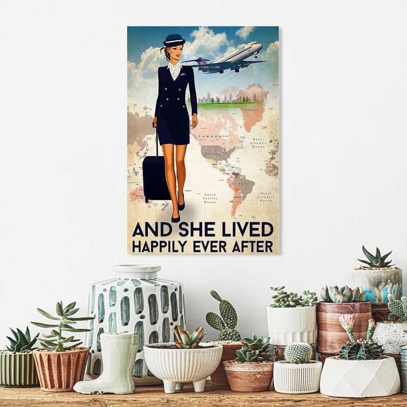 «And She Lived Happily Ever After Flight Attendant», impression sur toile tendue, H 36 po x l 24 po x P 1,25 po