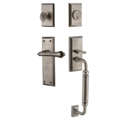 Nostalgic Warehouse New York Plate C Grip Handleset with Single Cylinder Deadbolt and Fleur Lever