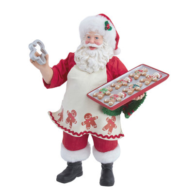 10.5" Fabriché Gingerbread Chef Santa Holding Tray Of Decorated Gingerbread