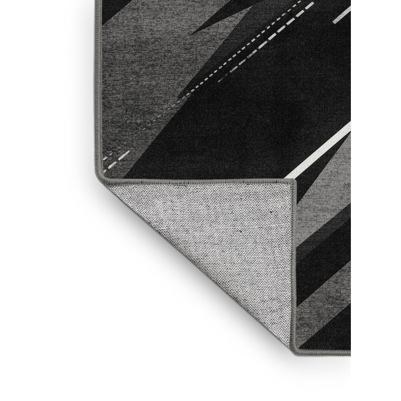 Machine Washable Rayan Track Sprinting Sleek & Chic Modern Geometric Rug in Gray – Gray Binding, 8x12