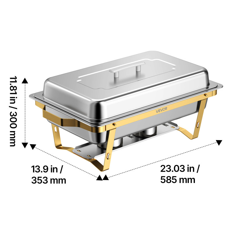 Chafing Dishes for Buffet Set, 9QT Stainless Steel Chafer, for Banquet Party Wedding, Rectangle Buffet Server Warmer, 2 Full & 2 Half & 4 Fourth-Size Pans, Fuel Holder, Tong, Glass Pad
