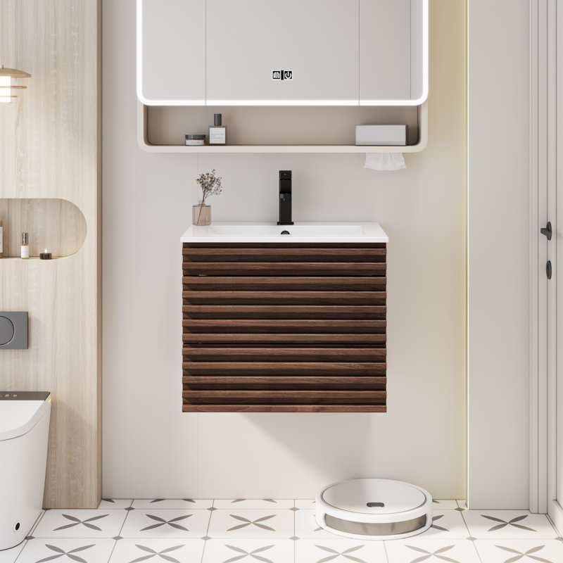 Sharee Single Bathroom Vanity With Sink Top, Zinc Alloy Faucet And Drain, Epa Certificate, Brown, 24"