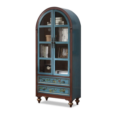 Blue + Brown Solid + Manufactured Wood + Glass Display Cases