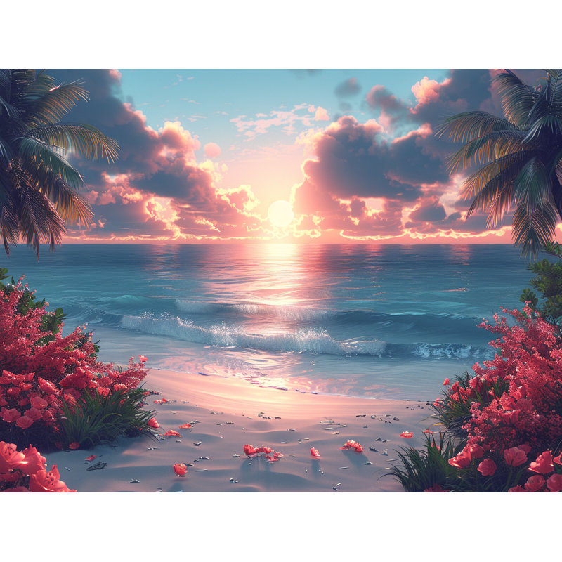 Lever de soleil encadré sur toile, H 16 po x l 16 po x P 3 po