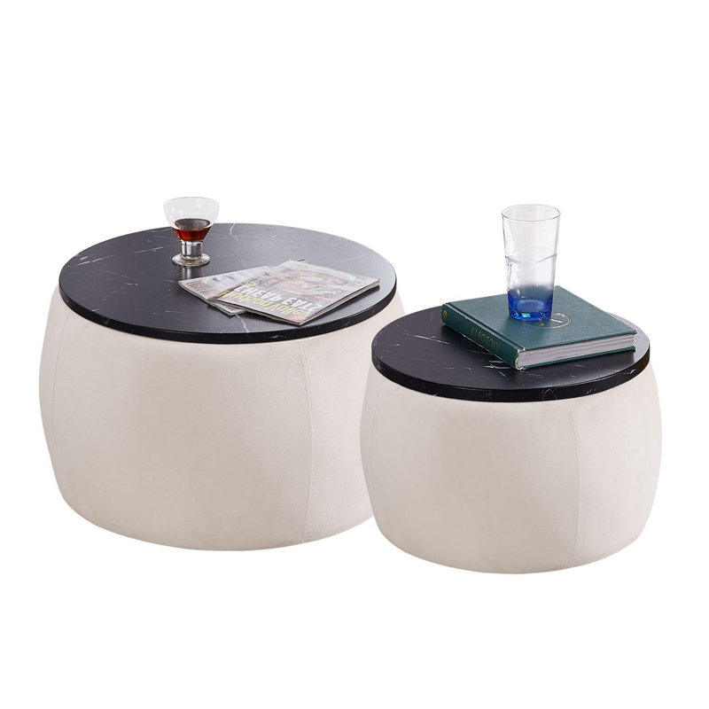 Repose-pieds rond avec rangement de 25,59 po Cheskey, Beige Velvet