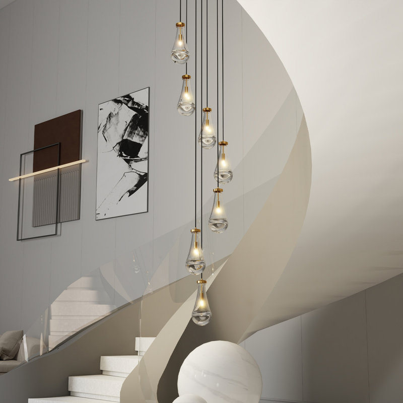 Luminaire suspendu en verre épais 7 lumières Raindrop, Doré, 7 lumières