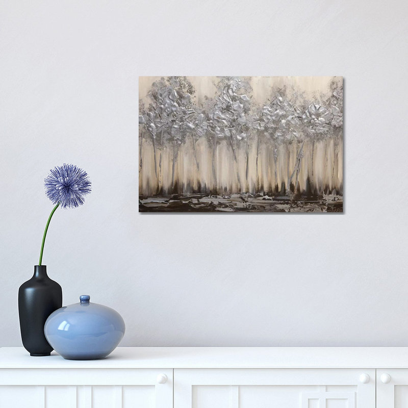 Silver Forest by Osnat Tzadok - Painting on Canvas, No Framed, 30.48 cm H x 45.72 cm W