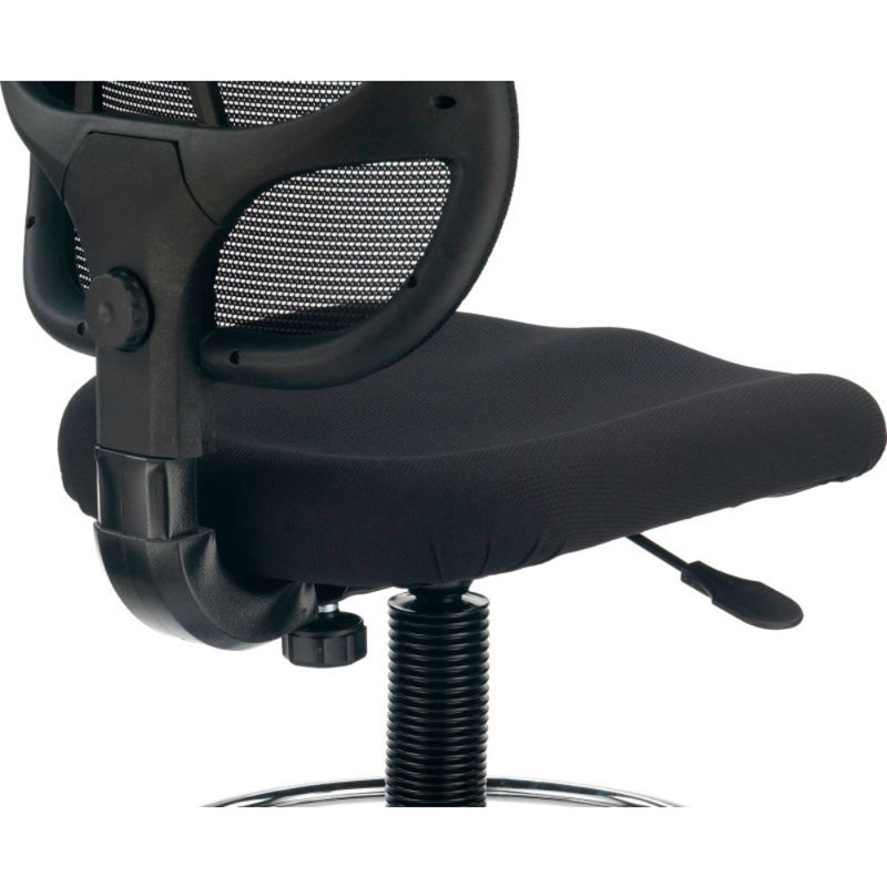 Traditional Backed Adjustable Height Ergonomic Lab Stool with Footring and Wheels, Black