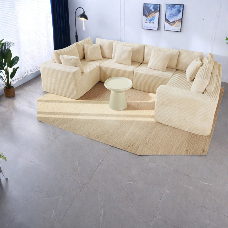 Canapés modulaires beige confortables, tissu en polyester pour petits espaces