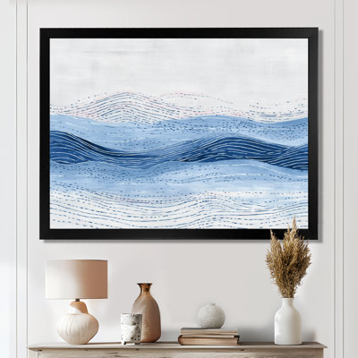 Blue And Grey Coastal Waves - Coastal Large Wall Art, Blue Coastal Framed Canvas Art Print
