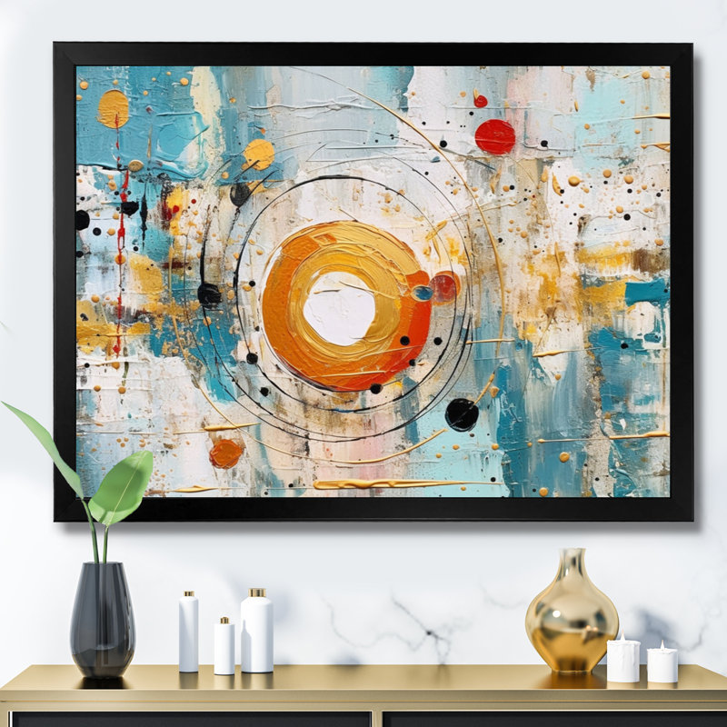 «Yellow Sky Blue Geometric Reflections», reproduction sur toile, Cadre simple noir, H 16 po x l 32 po x P 1 po