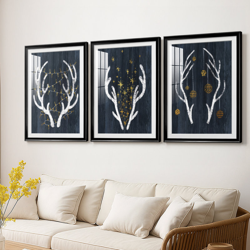 Bois et lumières - Impression encadrée sur mesure de qualité supérieure - 3 pièces, Noir, H 30 po x l 63 po