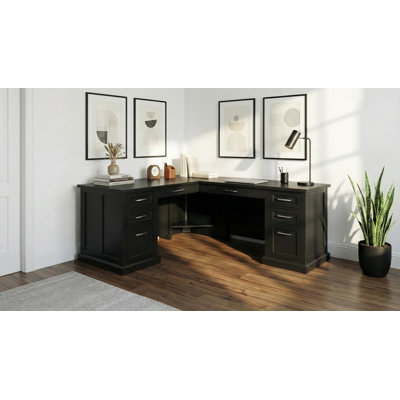 Modern Wood L-Desk and Return - Black