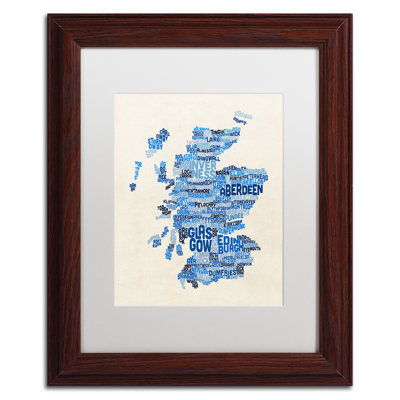 « écosse text map blue », impression encadrée
