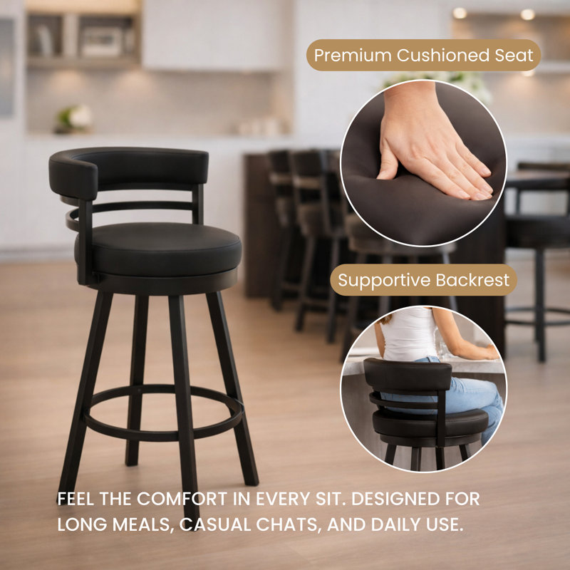 Sunnydale Camden 26" Swivel Counter Stool, Onyx Noir Finish & Obsidian Black Leatherette