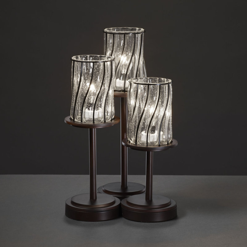 Lampe de table h 16" avec abat-jour tambour en métal dakota, Bronze foncé, Grille avec des bulles claires