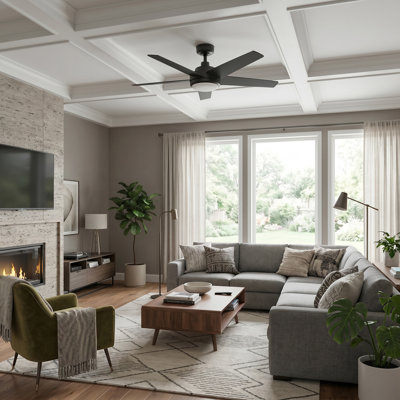 Mule 5-Minute Fan 52" Matte Black Ceiling Fan with Dark Walnut Blades and LED Light