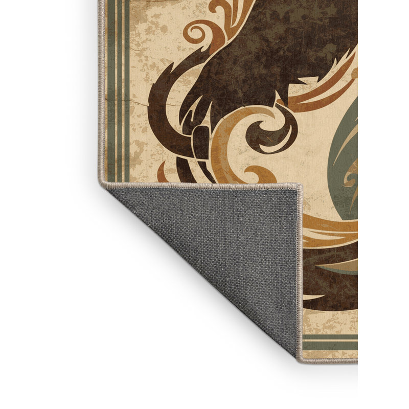 Tapis moelleux moelleux au look rustique et rétro au fini brun et beige, 7 x 10