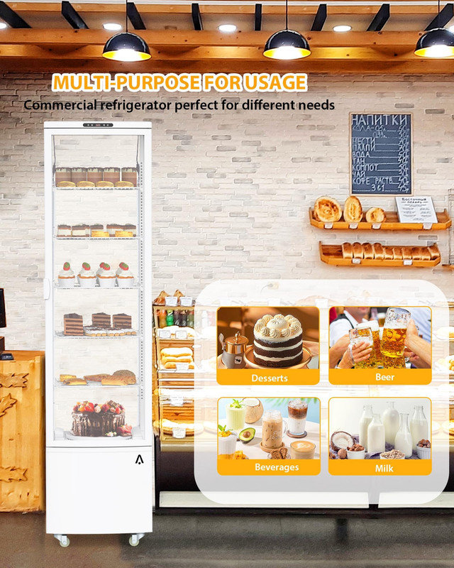 10.5 pieds cubes Pi. Vitrine de comptoir de boulangerie avec éclairage DEL et porte coulissante arrière, White