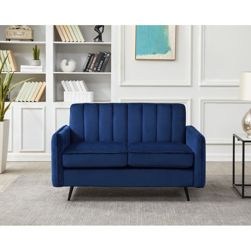Acke 2 Seater Velvet Loveseat, Blue 