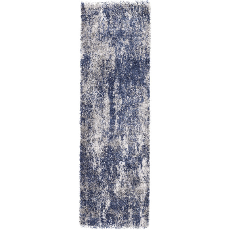 Hudgens Performance Abstract Shag Area Rug, Runner 3'2" x 12'2", Gray/Blue
