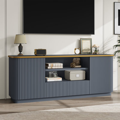 70"Fluted TV Stand for TVs Up to 80", Modern Entertainment Center with 2 Drawers & Cabinets, TV Console with Curved Profile Design