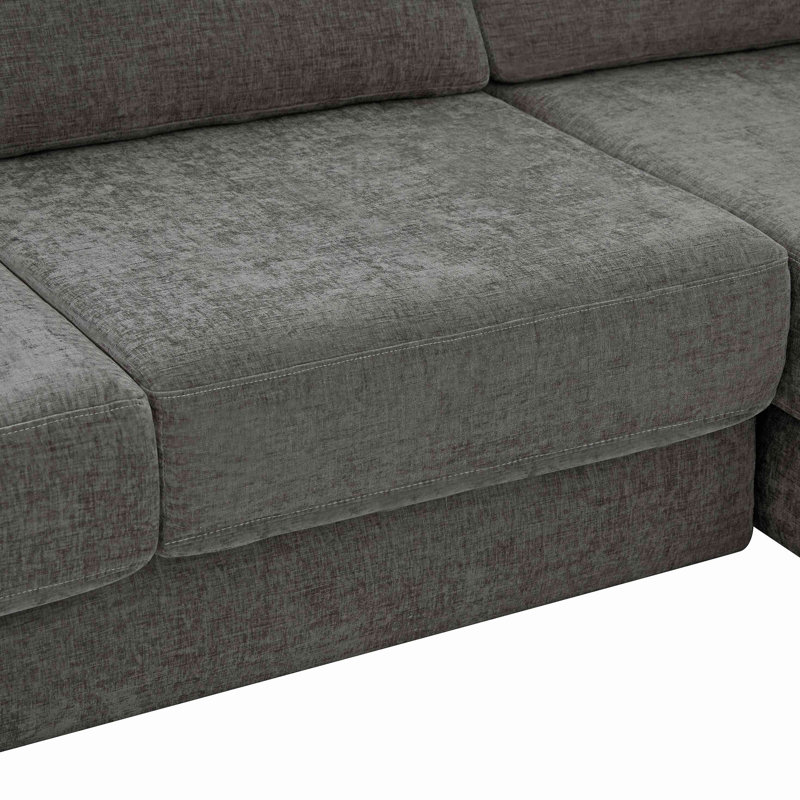 Canapé d'angle modulaire en L avec coussins double couche, Gris foncé
