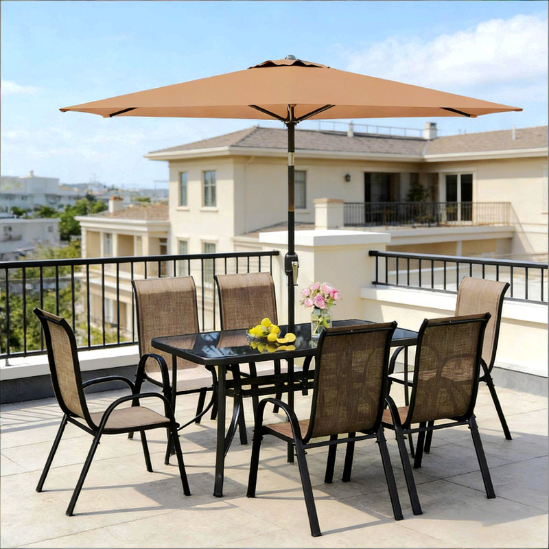 Conversation Set,8 Pieces Patio Furniture Set, Light Brown, Orange