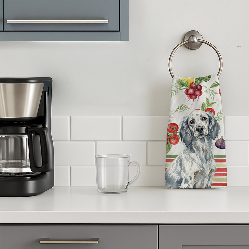 Blue Belton English Setter Vegetables Kitchen Towel, Blue Belton English Setter