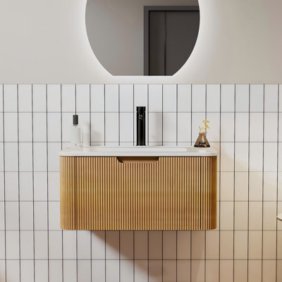 30" Wall Mounted Floating Single Bathroom Vanity with Ceramic Top