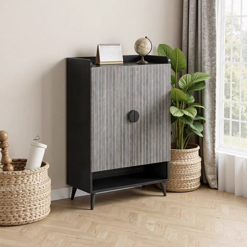 Armoire de rangement flexible à 7 niveaux avec panneaux réglables - Range-chaussures moderne pour l'entrée, le couloir et le garage en noir et gris