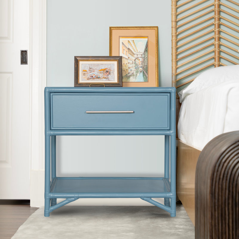Olivia Collection 1 - Drawer Rattan Nightstand, Cocoa