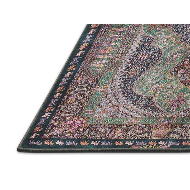 Tapis traditionnel noir / bleu foncé, Rectangle 3 pi x 5 pi