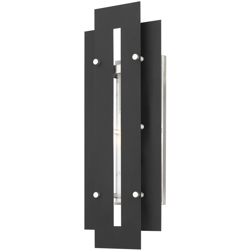 Plafonnier encastré d'extérieur Baynbridge, H 22 po x l 8 po x P 8 po, Noir / Nickel brossé