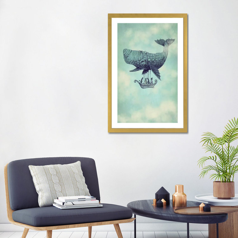 «Tea at 2000 Feet» par Eric Fan - impression d'art graphique, Papier encadré doré, Blanc, H 32 po x l 24 po x P 1 po