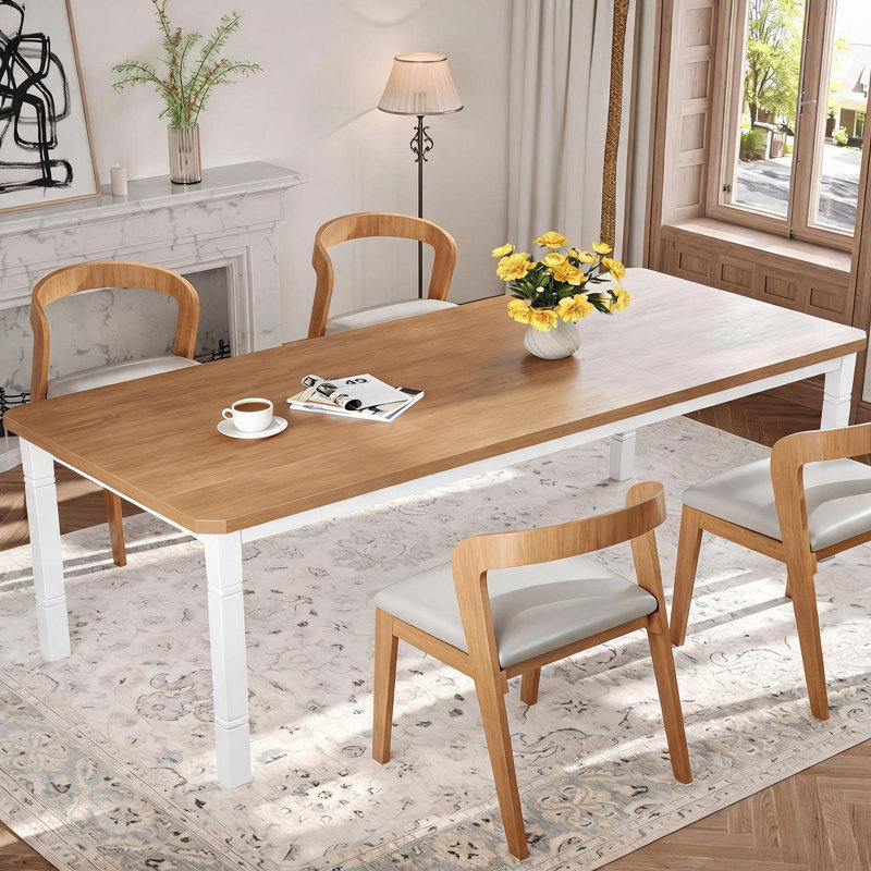 Table de salle à manger rectangulaire de style ferme moderne pour 6 à 8 personnes – Grande table en bois et structure métallique robuste – Idéale pour la maison, la cuisine ou le bureau – 2 m – Blanc + couleur imitation bois 2025