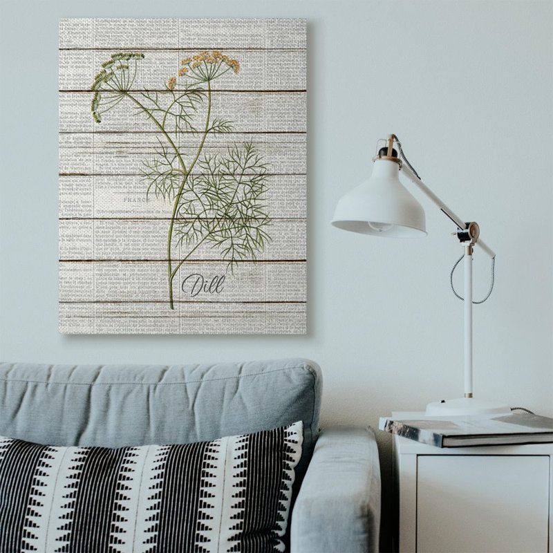 «Dill Vintage Herb Kitchen Dining Room Word Collage Design», impression sur toile, H 48 po x l 36 po x P 1,5 po, Toile tendue