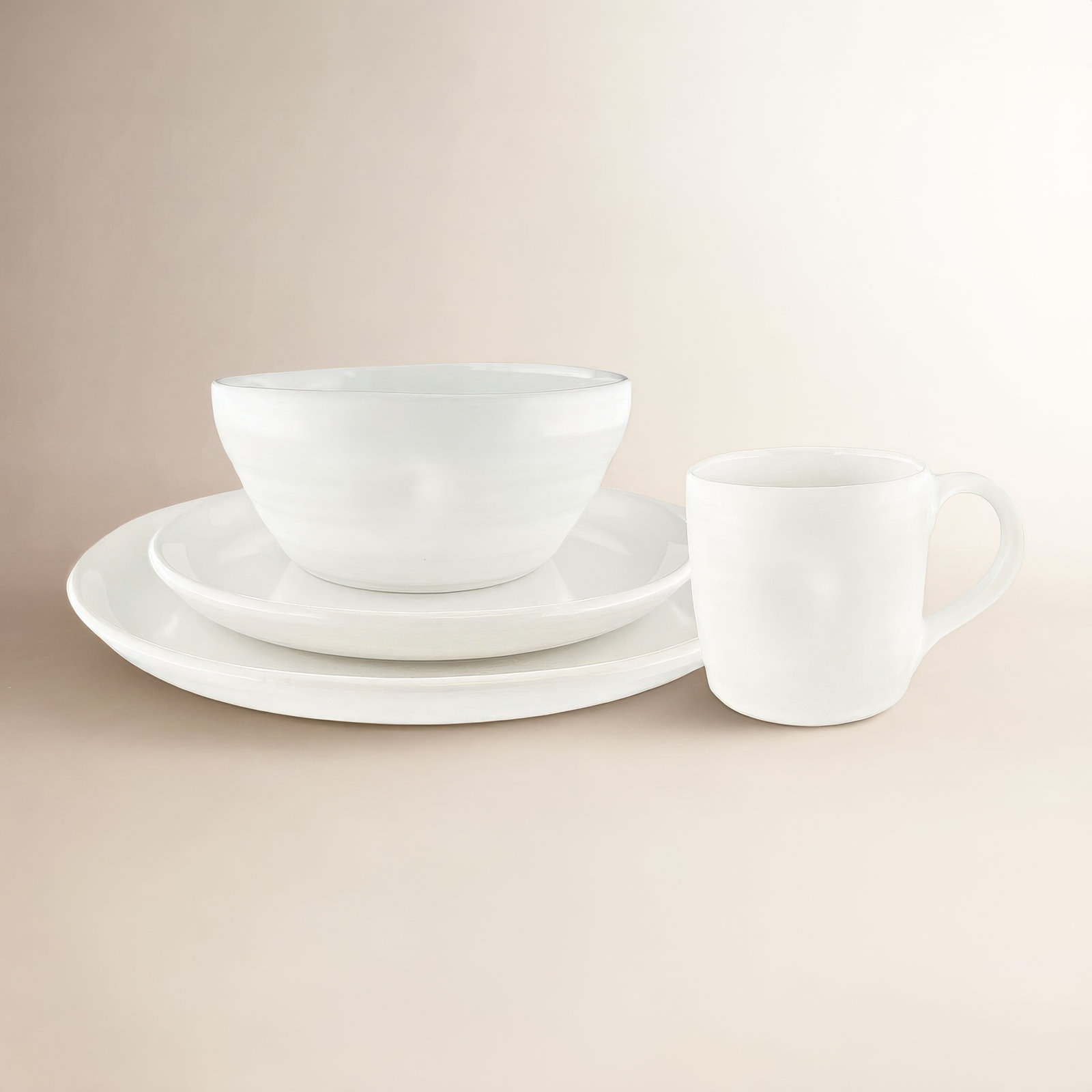Canvas Home Pinch Stoneware 4 Piece Dinnerware Set, Service For 1, White