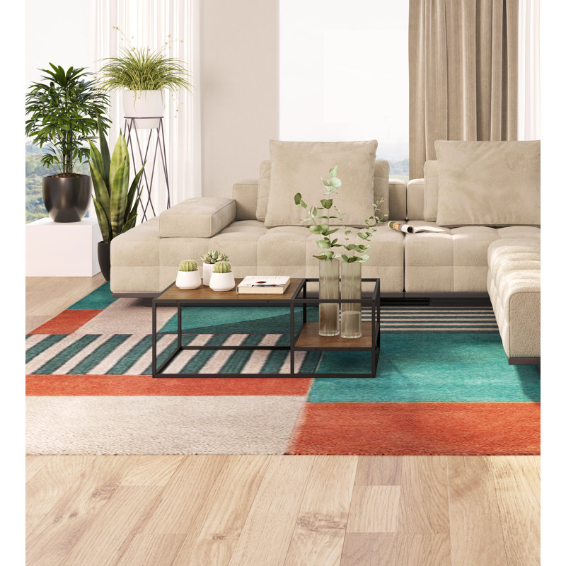 Table basse 23,6 pouces rectangulaire pour salon de style contemporain et plateau lisse brun