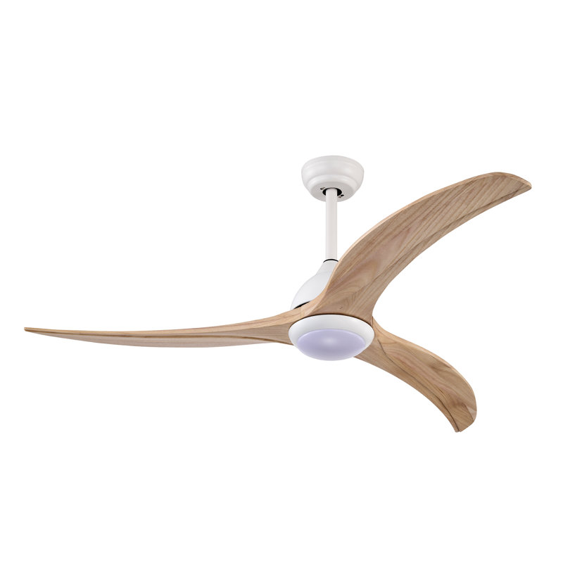 Ventilateur de plafond en bois massif de 52 pouces avec lumière, télécommande à 6 vitesses et moteur réversible silencieux