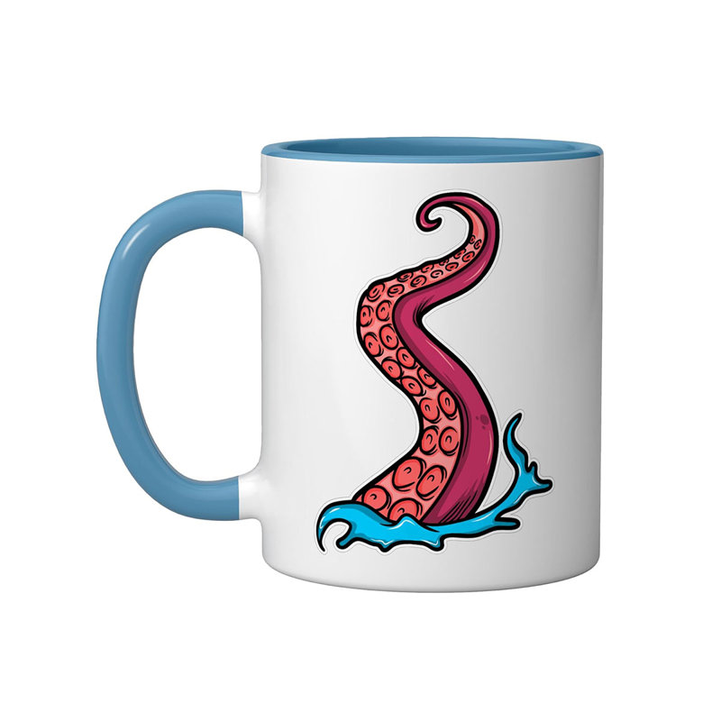 Red Tentacle Octopuses Ceramic Mug, Blue/White, Blue