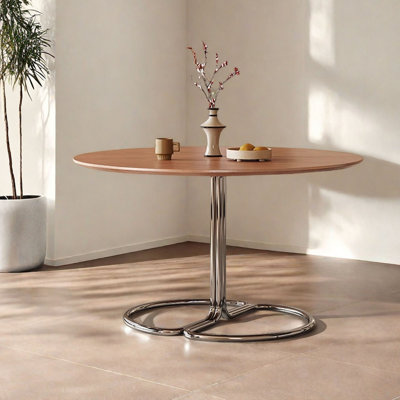 Round Stainless Steel Dining Table with Solid Wood