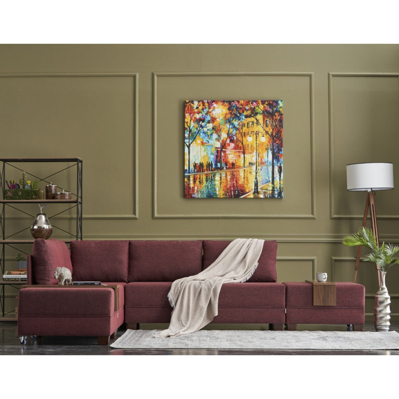 Canapé-lit et chaise longue 82,7 po Haleah, 100 % polyester rouge bordeaux, Accoudoir à droite (vu de face)
