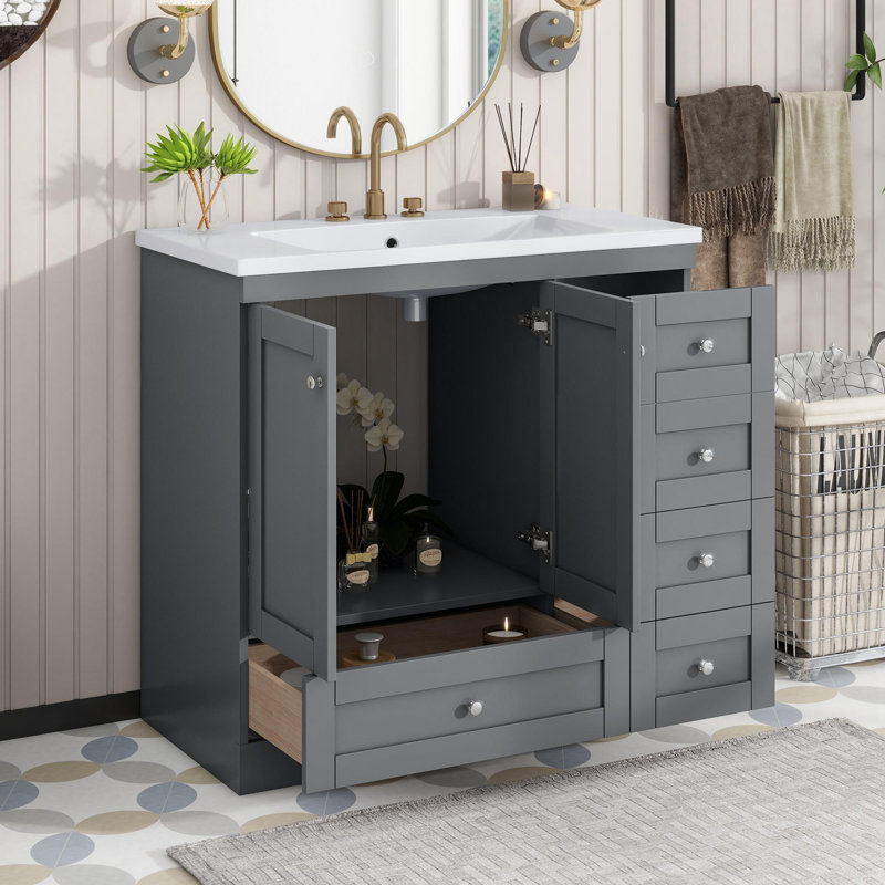 Meuble-lavabo sur pied 36 po, Gris
